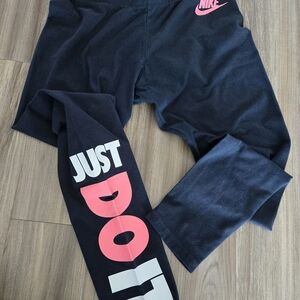 Nike Black Leggings Yoga Pants Pink White "Just Do It" Medium